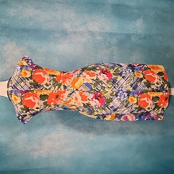 ❤Oscar de la Renta Dress w/ Bright Floral/Lattice Print & Gorgeous Pleats/Panels - Picture 4 of 16